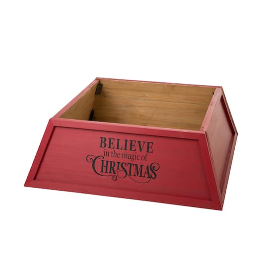 Glitzhome&#xAE; 32&#x22; Red Trapezoid Believe in the Magic Christmas Tree Collar
